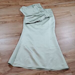 🍑Impression Pistachio Green Silk Formal Sleeveless Two Piece Dress Size 10
